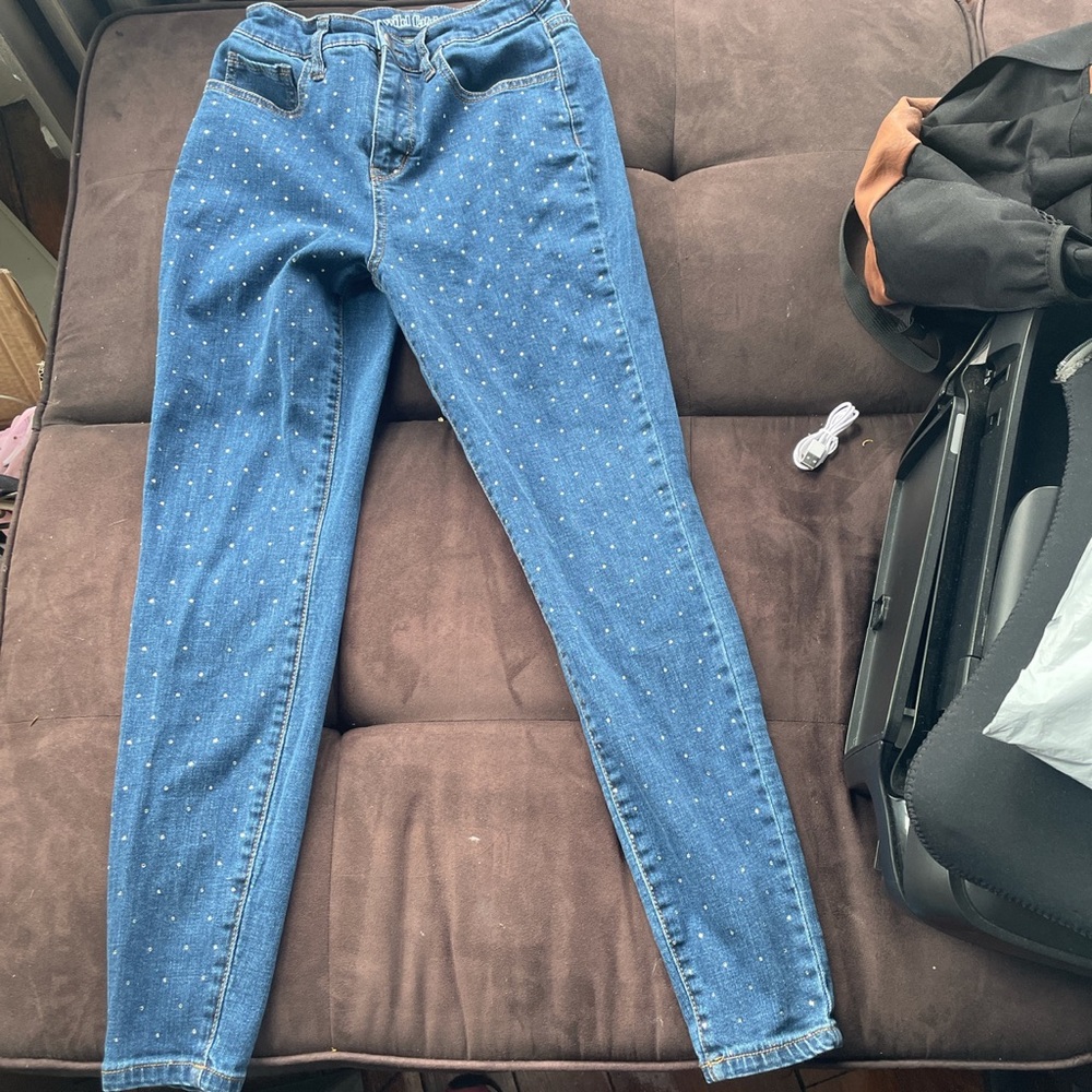Sparkle embellished high waisted skinny jeans size 4